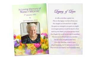 Memorium Funeral Cards Laminated