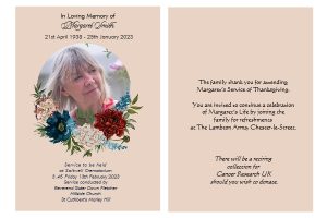 Personalised Funeral Memorial Order of Service